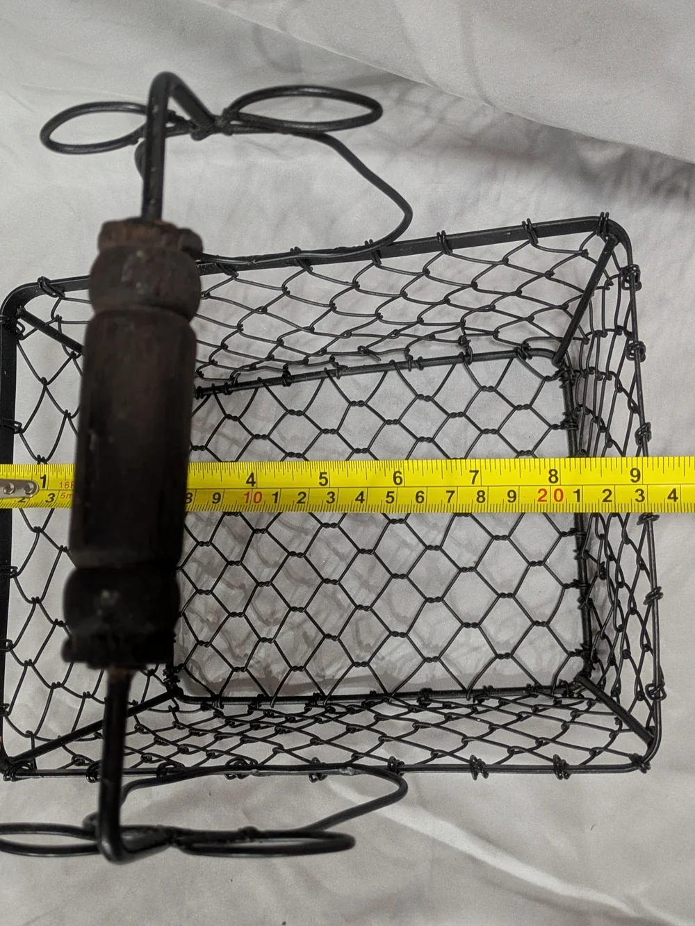 Vintage Farmhouse Wire Egg Basket with Wood Handle & Wire Pear Accents